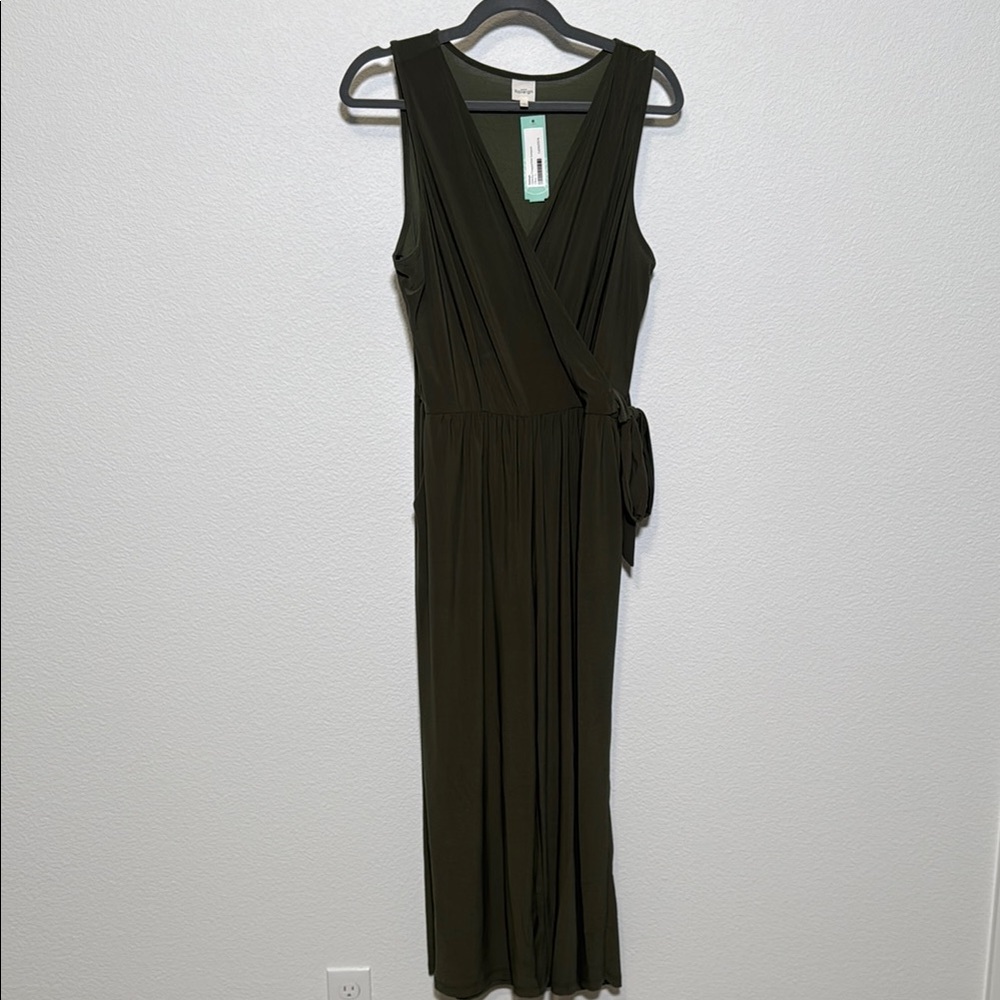 Olive Green Wrap Cropped Knit Jumpsuit